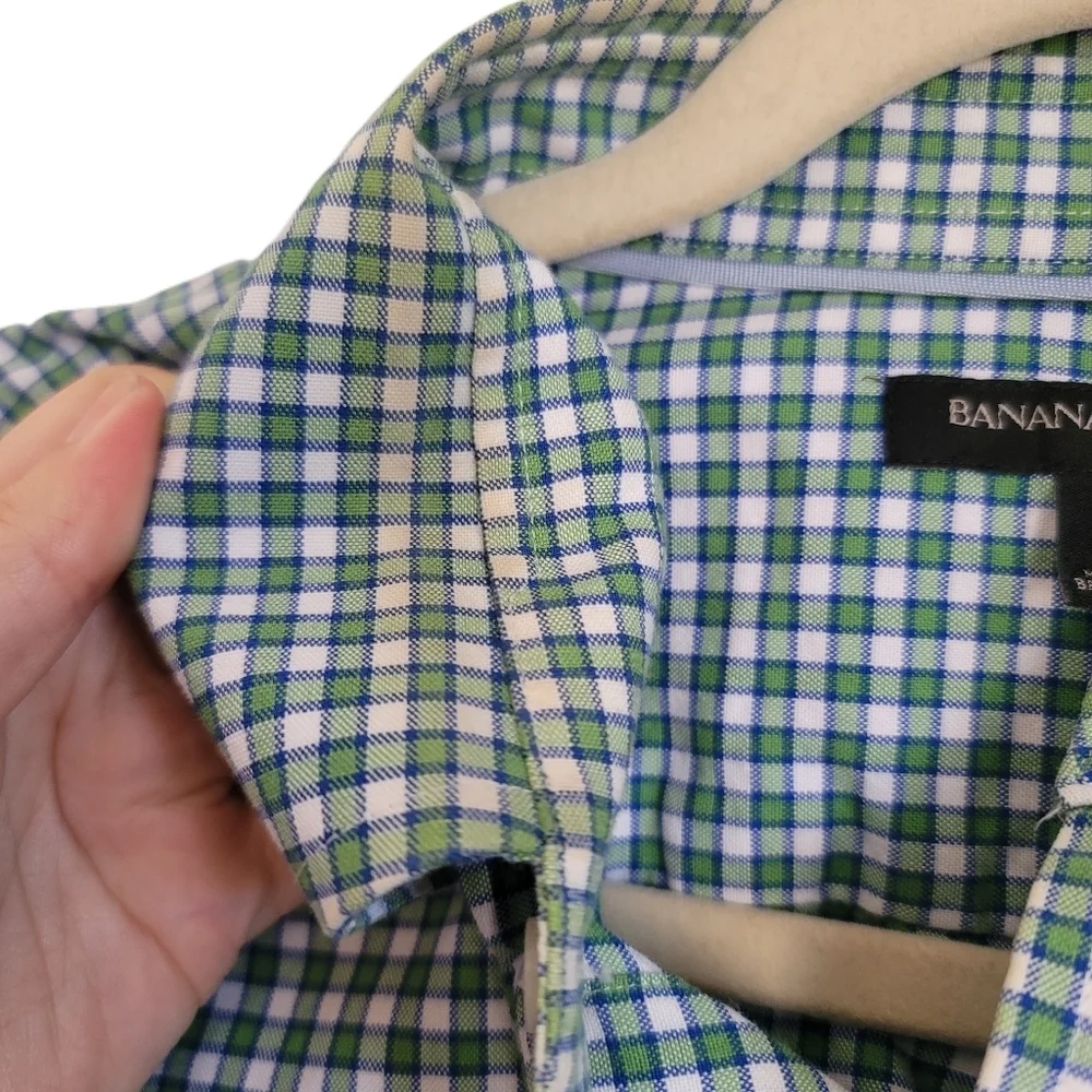 Banana Republic Shirt Mens L Large Green Blue Plaid Button Up Long Sleeve